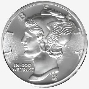 1/10 oz Silver ARM MERCURY DIME .999 Round - Coinzio