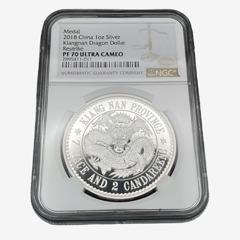 1 oz Silver KIANGNAN DRAGON DOLLAR RESTRIKE Medal PF70 2018 China