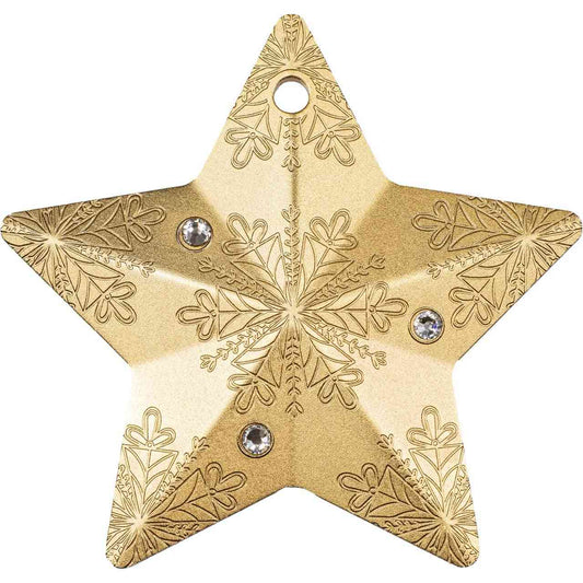 1 oz Silver GILT SNOWFLAKE STAR Holiday Ornament Coin 2023 Cook Islands - Coinzio