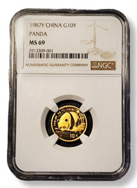 1/10 oz Gold PANDA 10Y Coin NGC MS69 1987 China