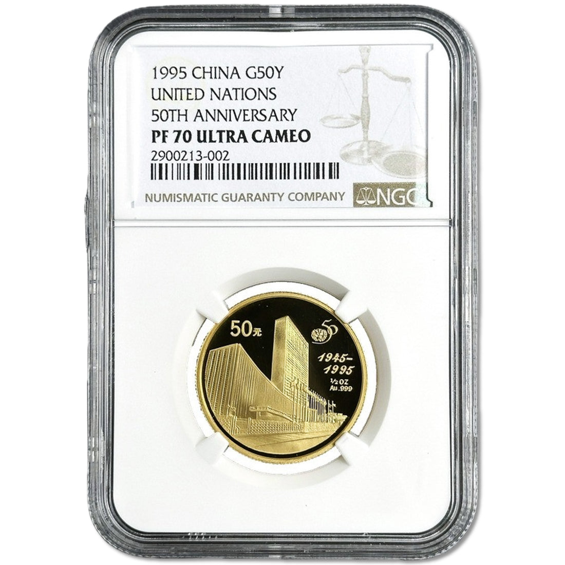 1/10 oz Gold UNITED NATIONS 50th ANNIVERSARY Coin PF70 1995 China - Coinzio