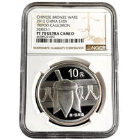 1 oz Silver TRIPOD CAULDRON Chinese Bronze Ware Coin PF70 2012 China