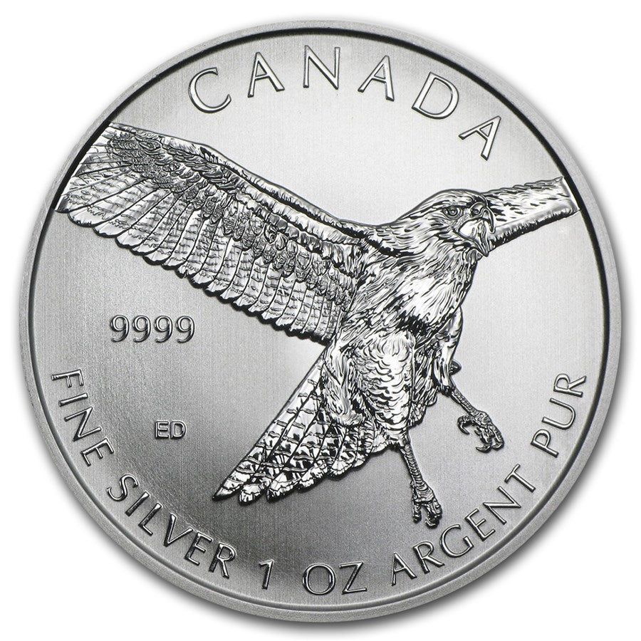 1 oz Silver RED-TAILED HAWK Birds of Prey Series Coin BU .9999 2015 Canada