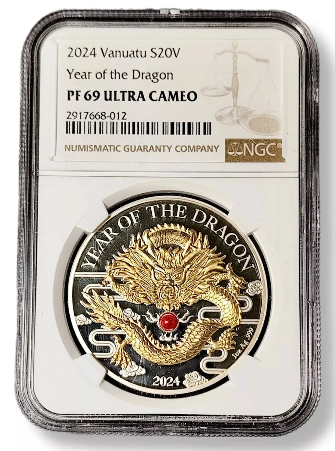 1 oz Silver YEAR OF THE DRAGON Coin PF69 2024 Vanuatu