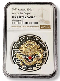 1 oz Silver YEAR OF THE DRAGON Coin PF69 2024 Vanuatu