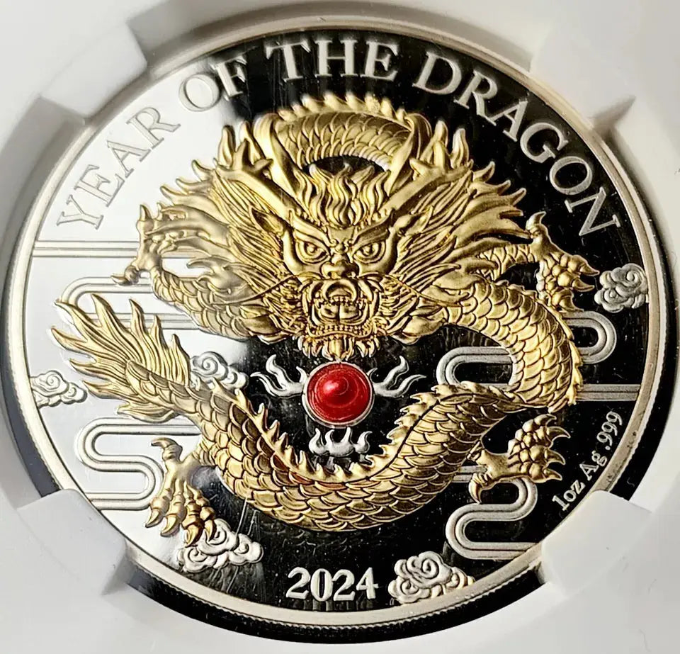 1 oz Silver YEAR OF THE DRAGON Coin PF69 2024 Vanuatu