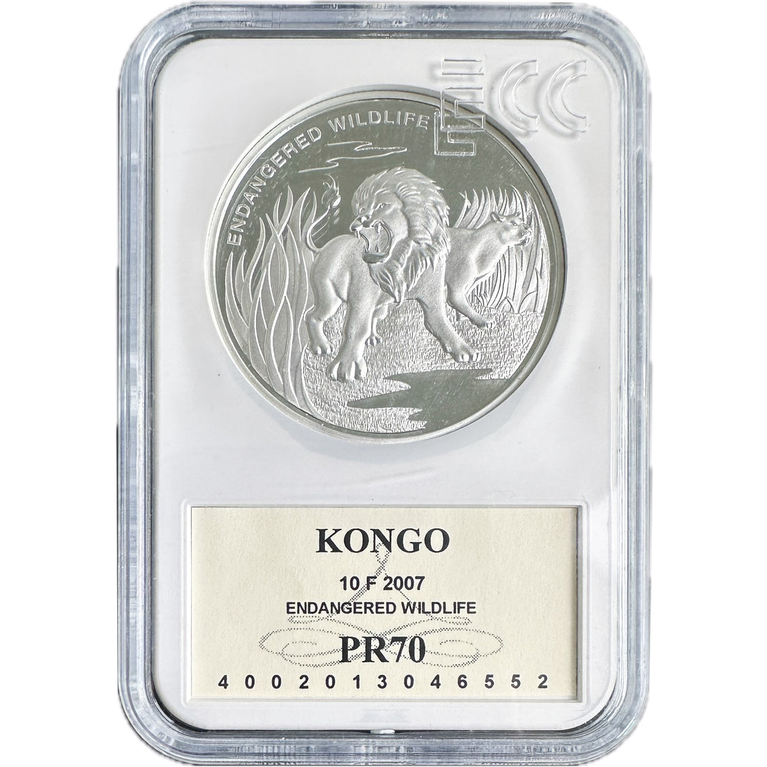 1 oz Silver-plated Copper LION Endangered Wildlife Coin PR70 2007 Congo