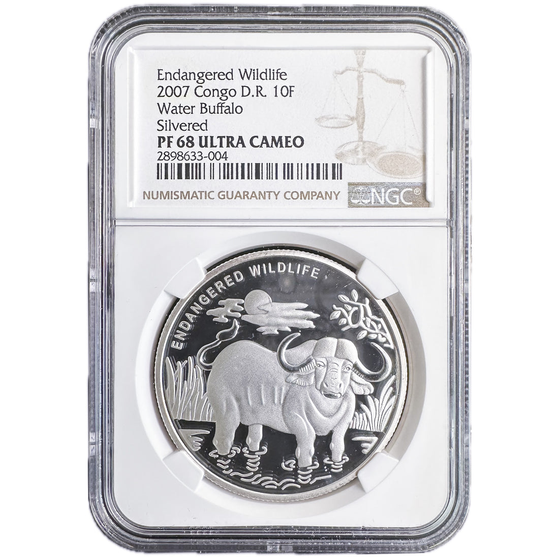 1 oz Silver WATER BUFFALO Endangered Wildlife Coin PF68 2007 Congo