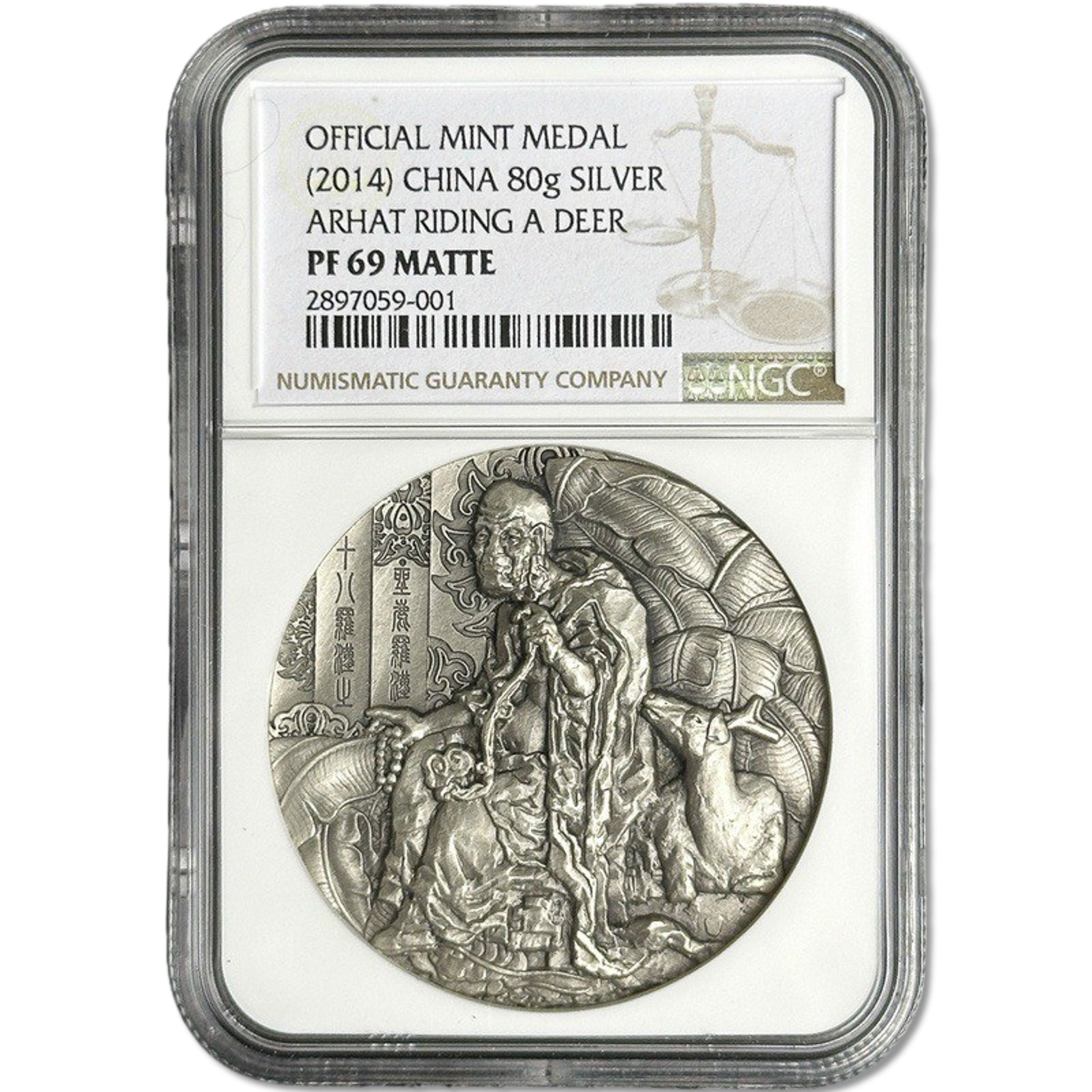 80 g Silver ARHAT RIDING A DEER Medal PF69 2014 China