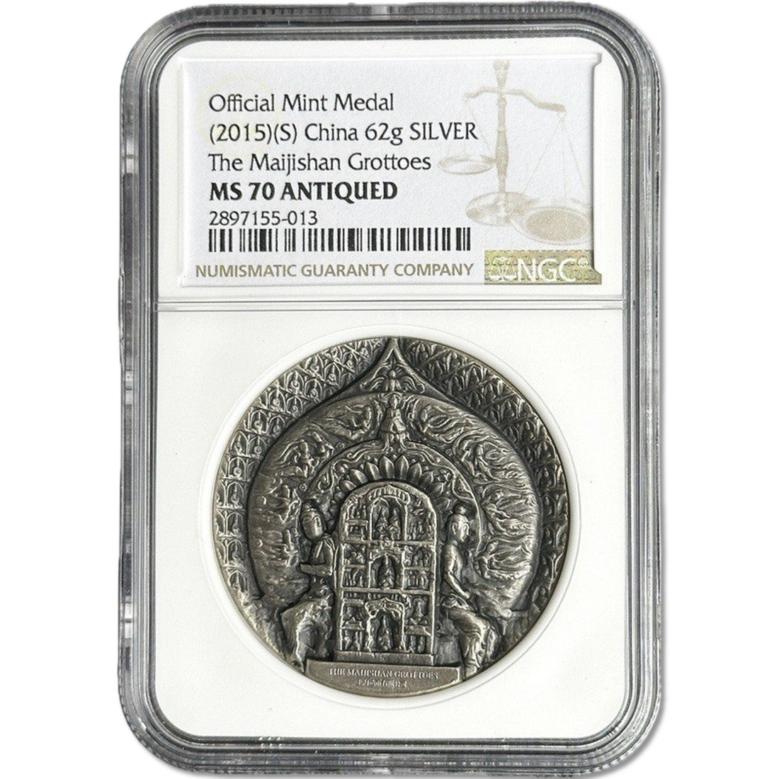 2 oz Silver THE MAIJISHAN GROTTOES Official Mint Medal MS70 2015 China