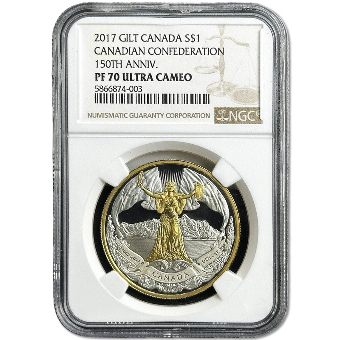 1 oz Silver CANADIAN CONFEDERATION 150TH ANNIV. PF70 Gilt 2017 Canada - Coinzio