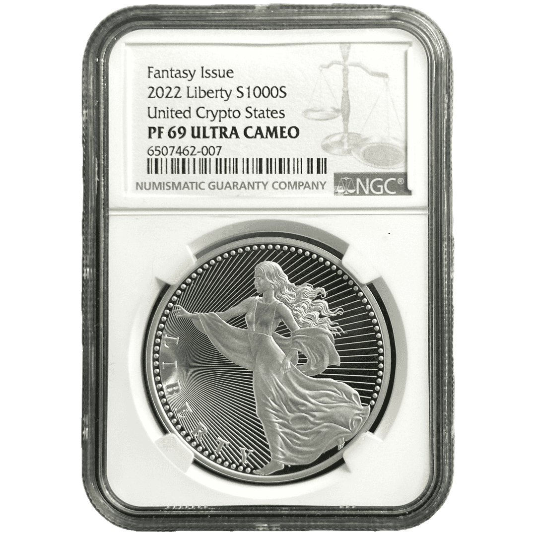 1 oz Silver LIBERTY United Crypto States Fantasy Issue Round PF69 2022 - Coinzio