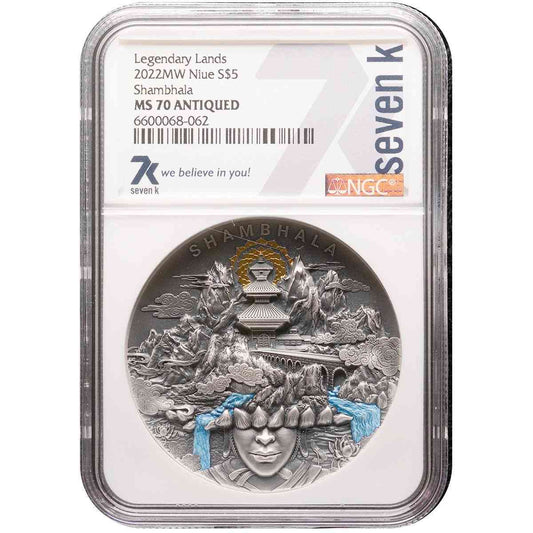 2oz Silver SHAMBHALA Coin Legendary Lands MS70 2022 Niue - Coinzio