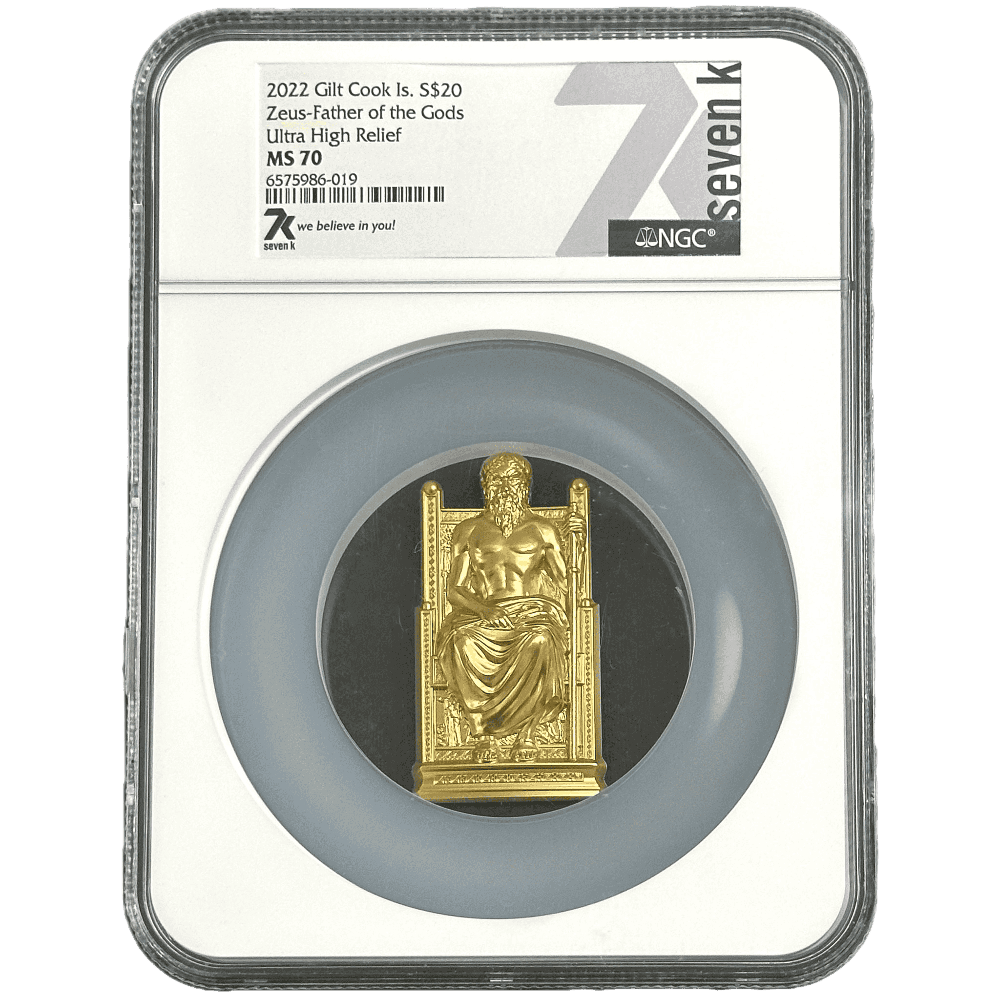 3 oz Silver ZEUS Father of the Gods (Gilt) Coin MS70 2022 Cook Islands - Coinzio