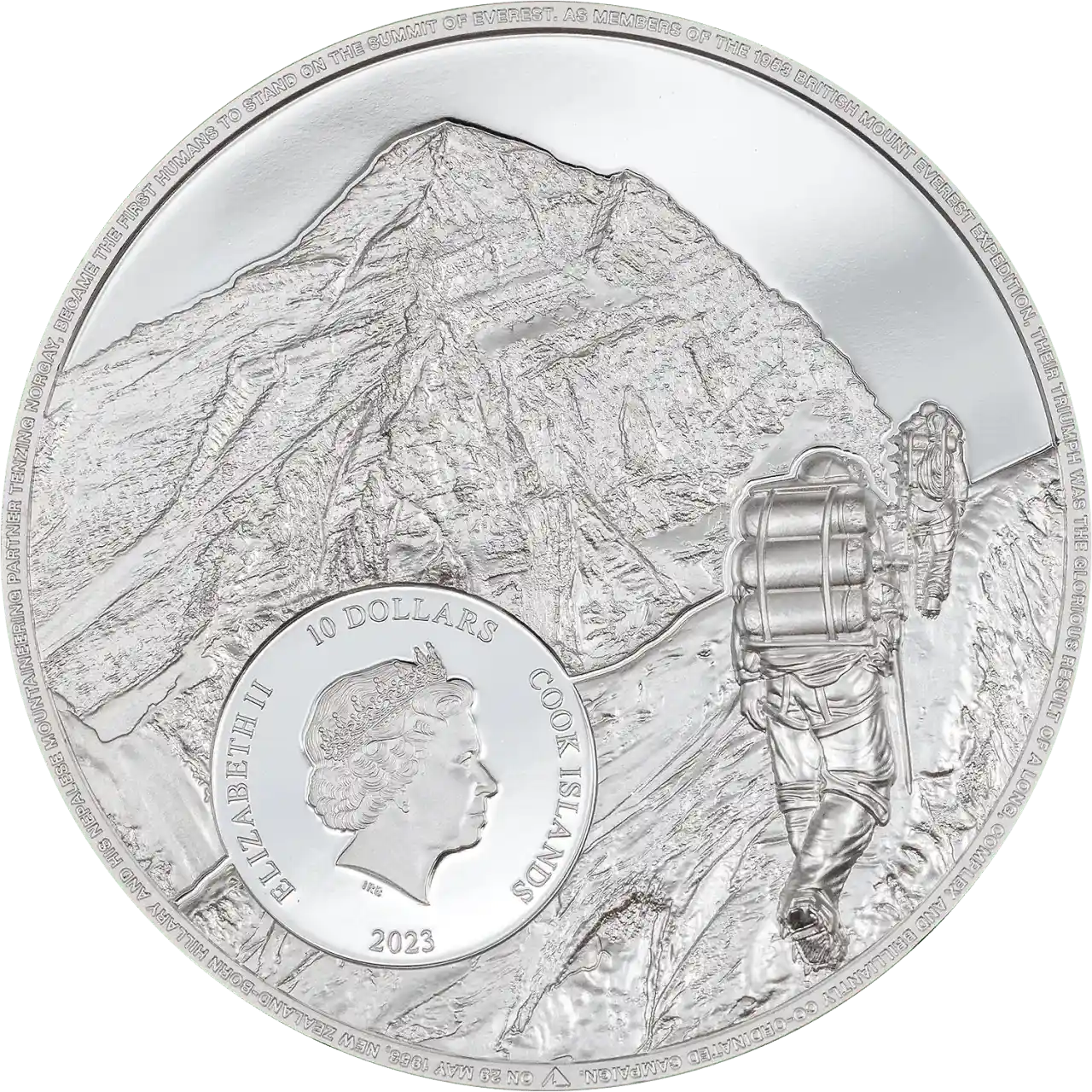 2 oz Silver MOUNT EVEREST First Ascent Coin 2023 Cook Islands - Coinzio