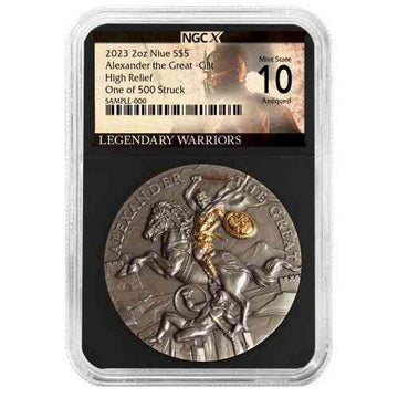 2 oz Silver ALEXANDER THE GREAT Legendary Warriors Coin NGCX10 2023 Niue - Coinzio