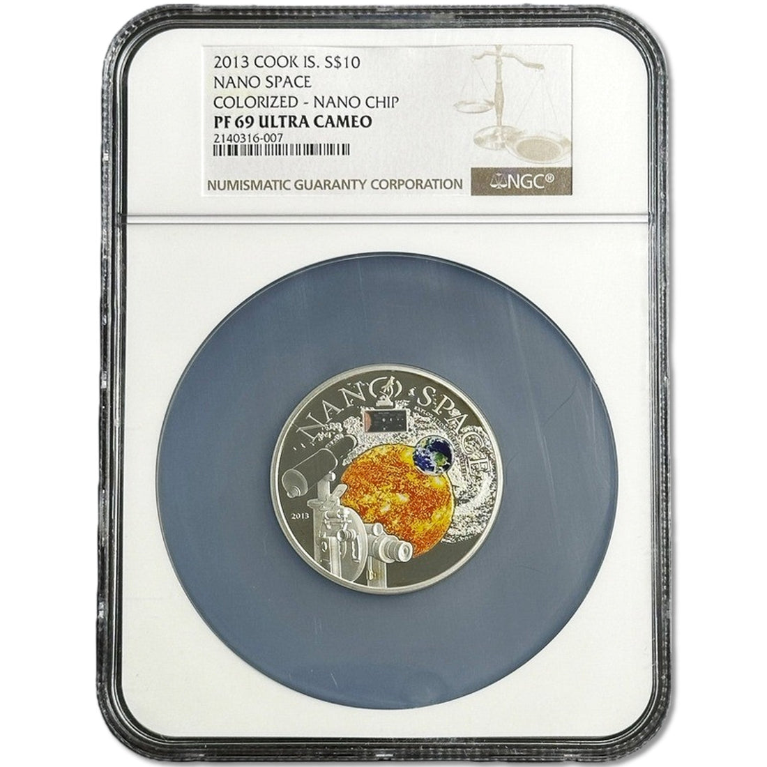 2 oz Silver NANO SPACE COLORIZED Nano Chip Coin PF69 2013 Cook Islands