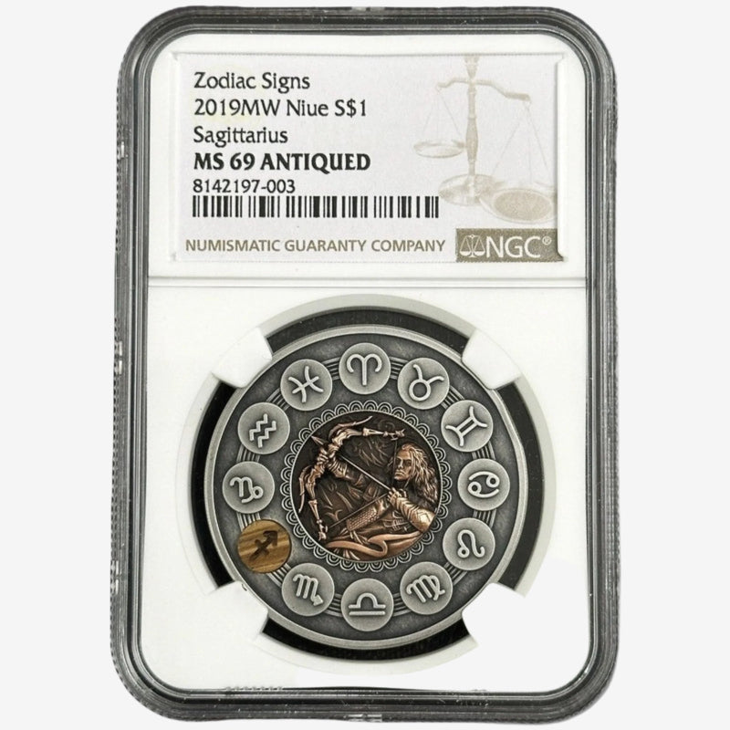 1 oz Silver ZODIAC SIGNS SAGITTARIUS Coin MS69 2019 Niue