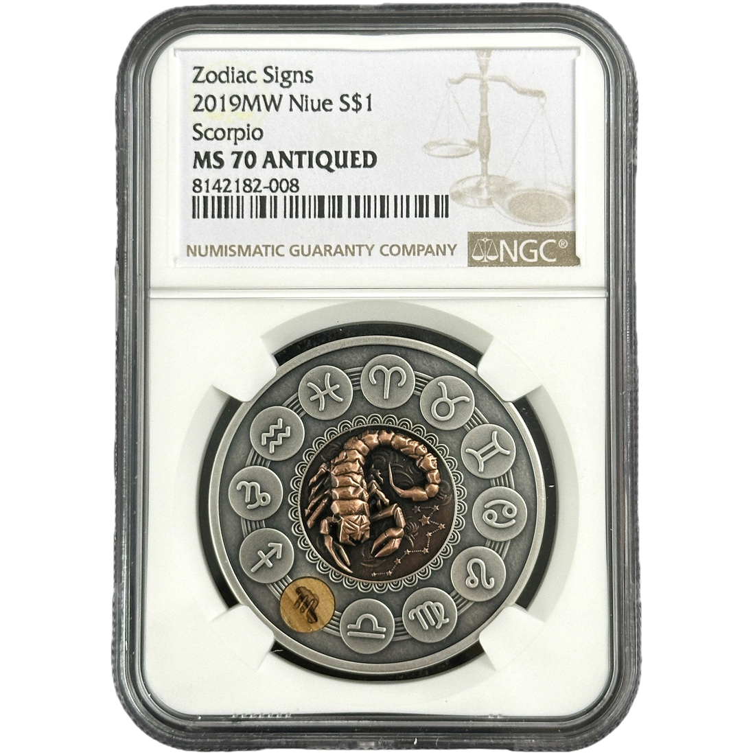 1 oz Silver ZODIAC SIGNS SCORPIO Coin MS70 2019 Niue