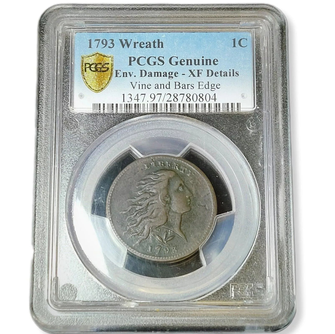 XF DETAILS 1793 Flowing Hair Large Cent Wreath S-6 Vine & Bars Edge PCGS - Coinzio