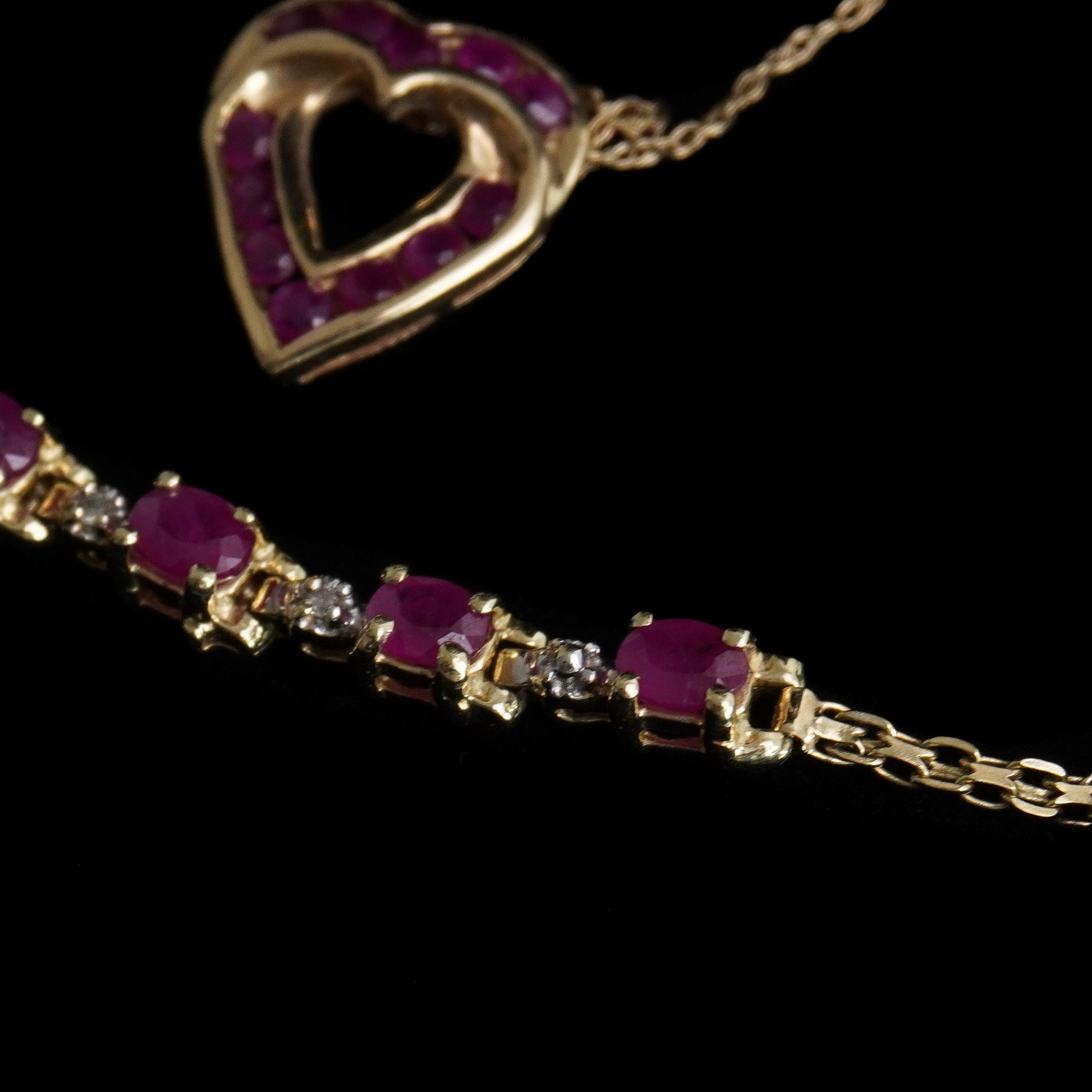 THE HEARTFIRE RUBY SET | 14K Gold & Ruby Jewelry Collection - Necklace, Bracelet & Earrings
